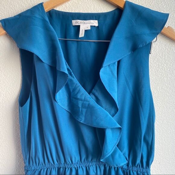 ⭐️ BCBGENERATION | Teal Ruffle Neck Dress, Size S - Picture 3 of 10